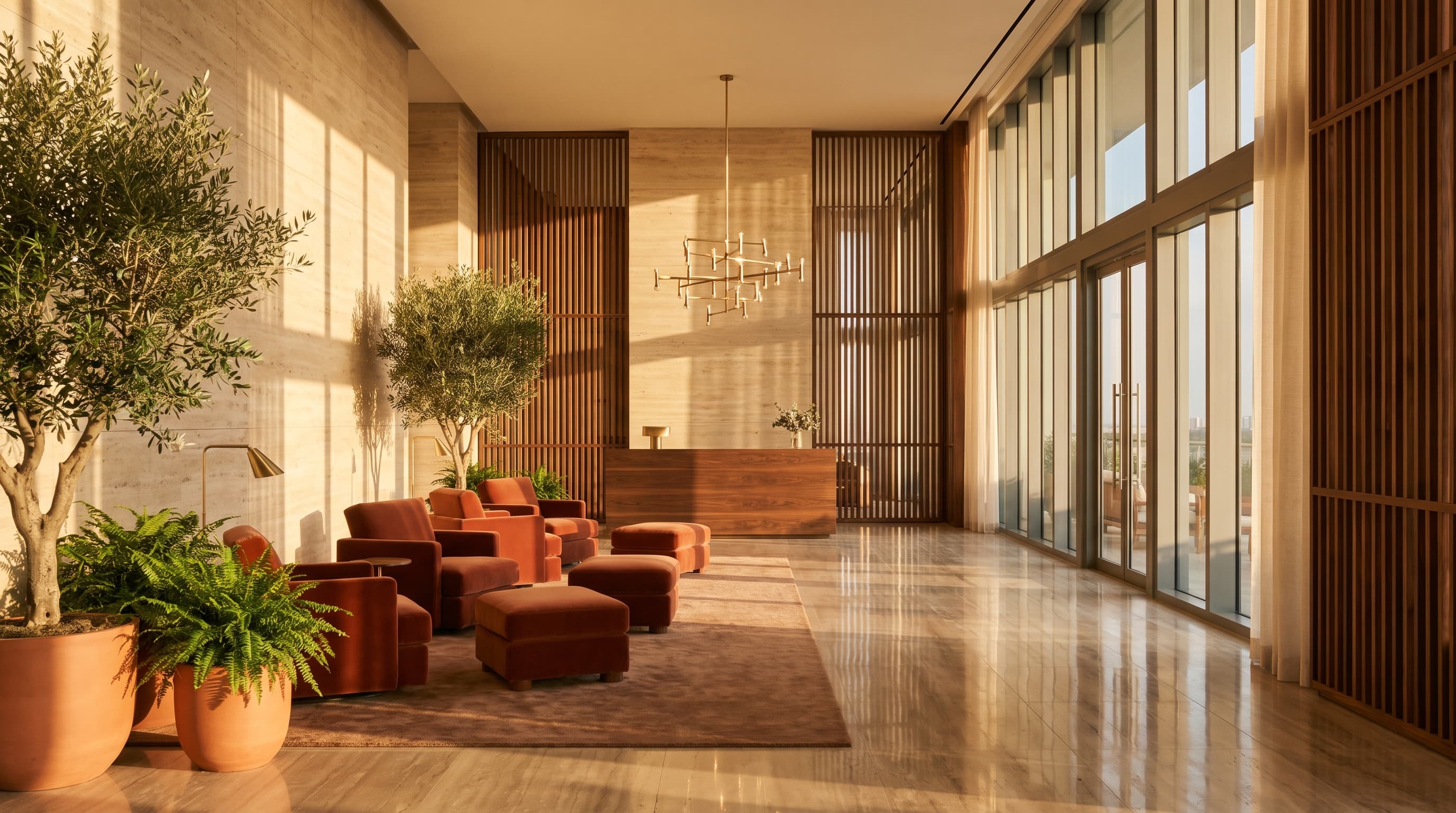 Immaculate condo lobby with marble floors