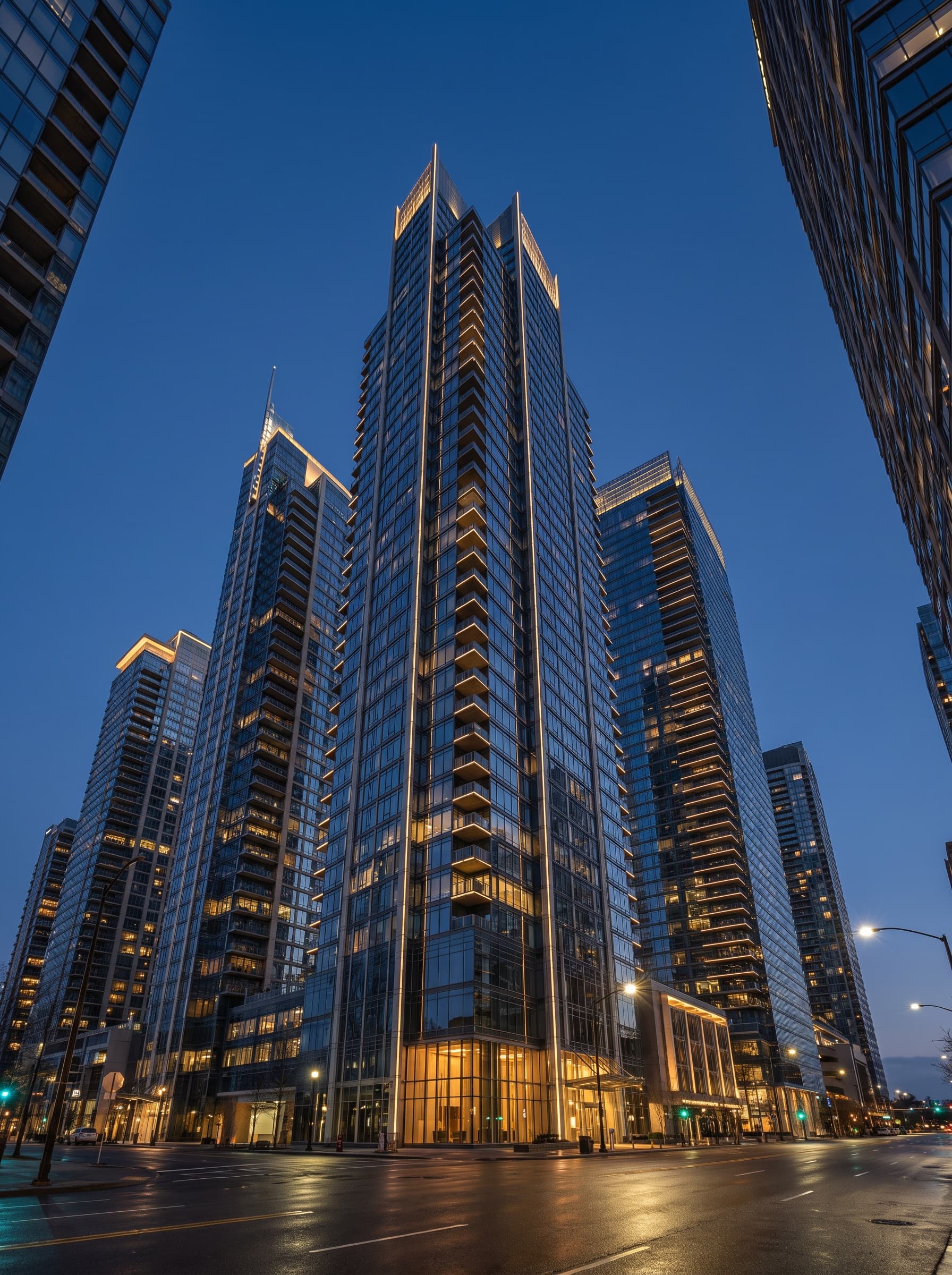 Toronto condo and office skyline at dusk